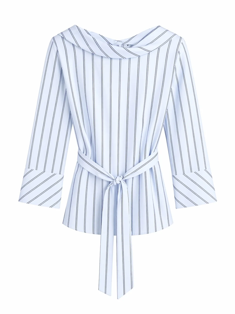 Banana Republic Blue Stripe Belted Tunic Top L NWT | Tailored Workwear Chic - Picture 2 of 16
